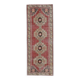 Vintage Turkish Oushak Handmade Wool Cotton Red Runner Rug   101x281