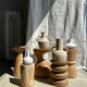 Artisanal terracotta vase painted white with double handles H:16 D:20