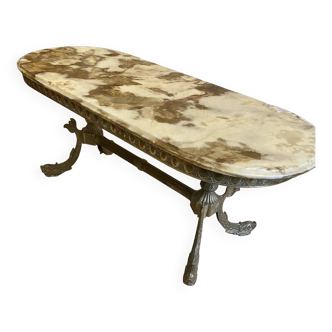 Coffee table with brass legs and marble top