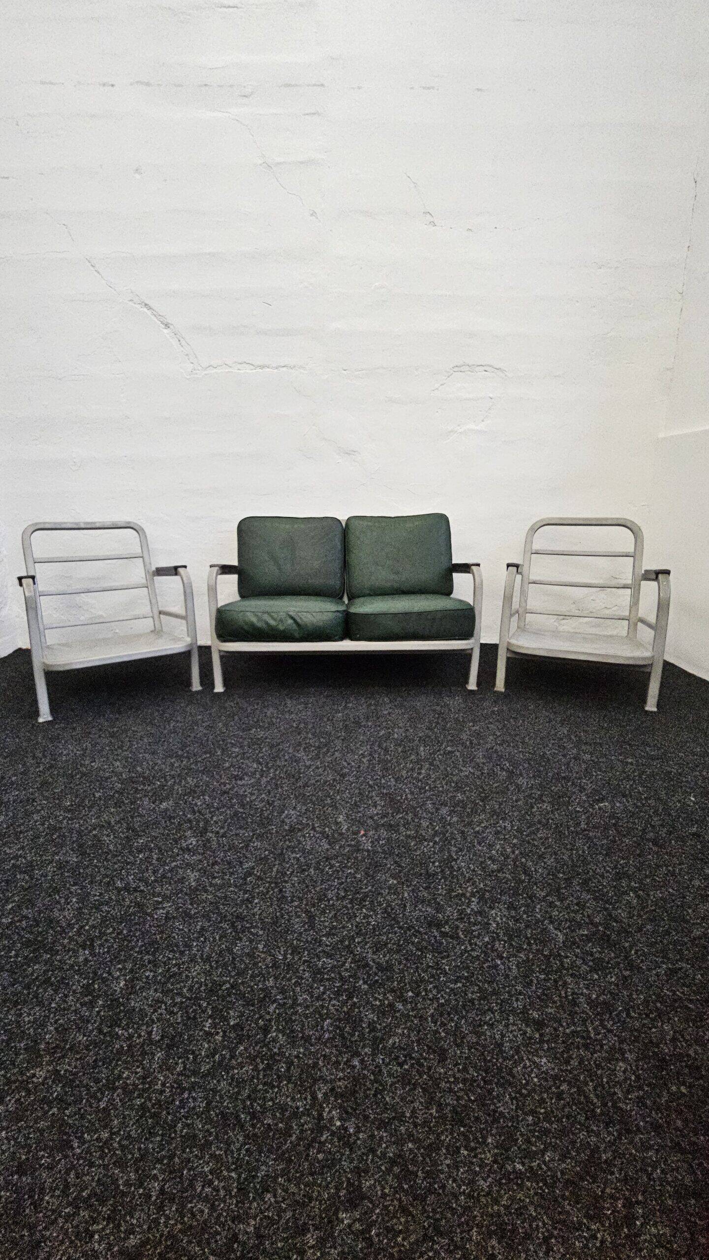 Mid century US Army Aluminium  Sofa and Armchairs by Hans H. Hunnebeck,1953