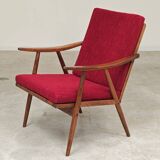 Pair of burgundy boomerang armchairs Antonin Suman Ton Bystrice (Thonet)