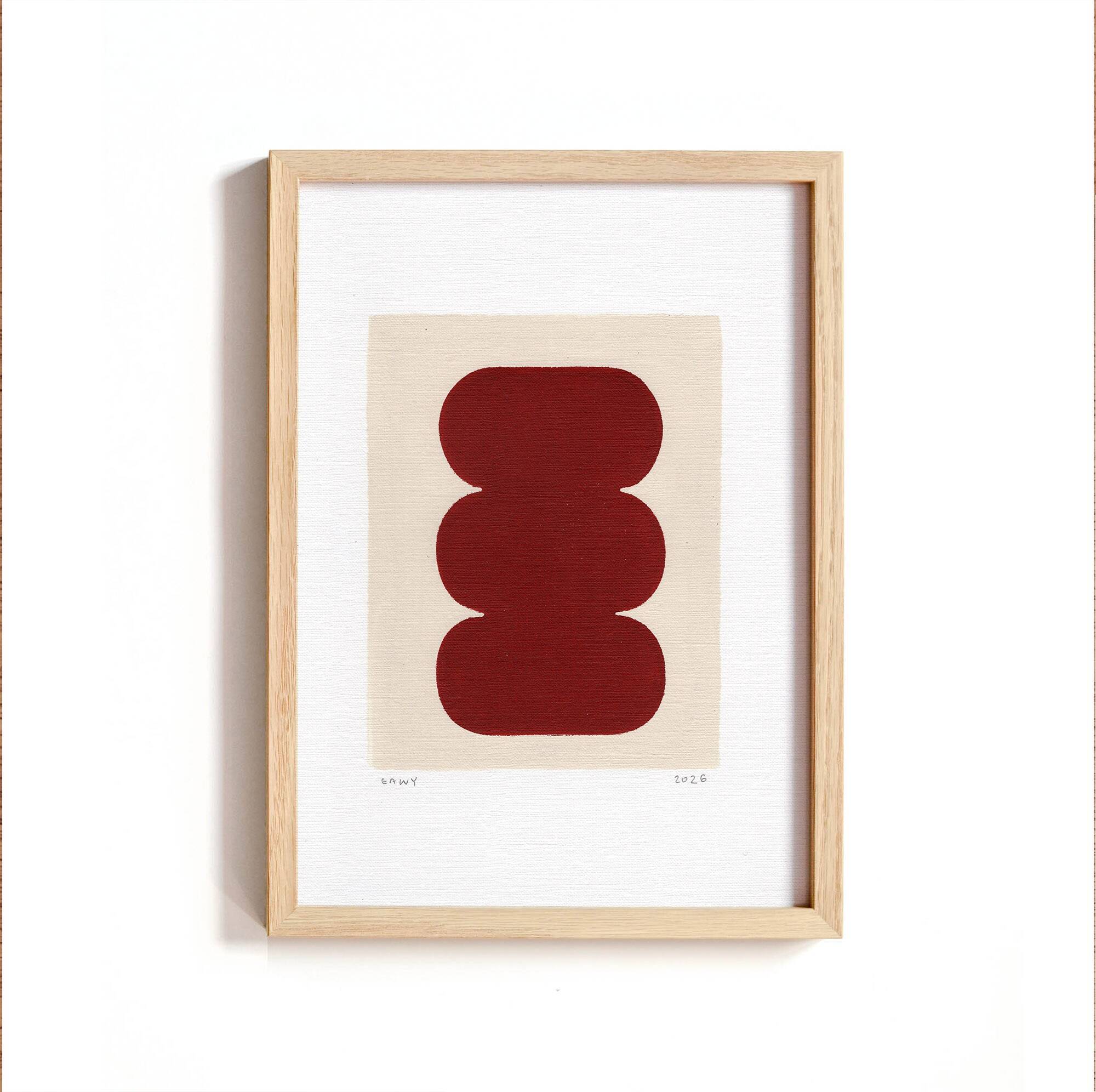 Collection de 4 peintures abstraites sur papier col.bordeaux signées Eawy