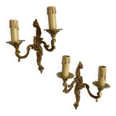 Pair of rococo-style brass wall lights
