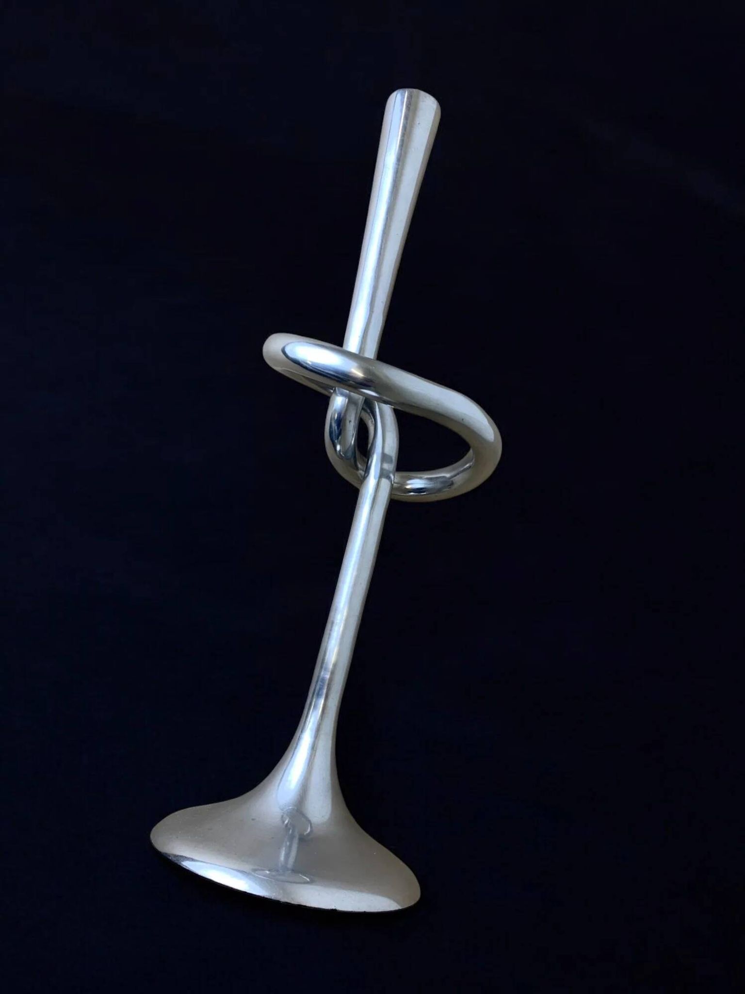 XL knotted candlestick in solid aluminium, Italy, 1980s