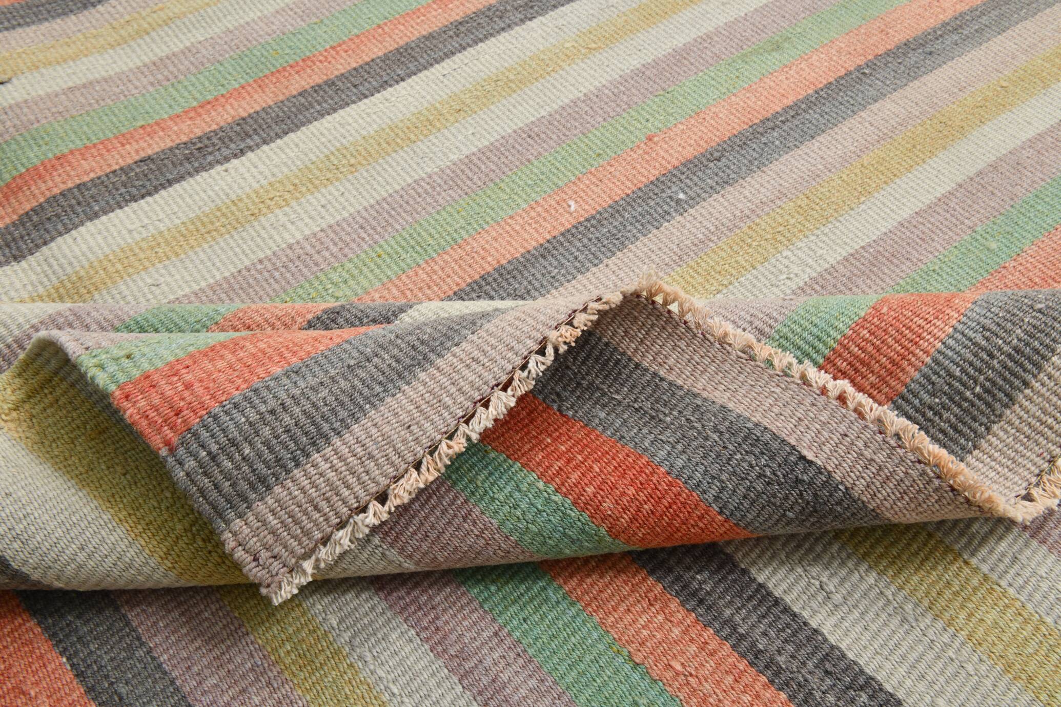 Green Striped Turkish Vintage Kilim Rug, 167x298Cm
