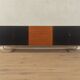 Classic sideboard from the 1960s, teak veneer, black doors, Bauhaus stainless steel feet