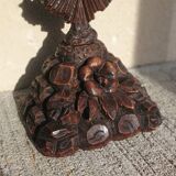 Antique wooden crucifix carved from the Black Forest with grapes and leaves.