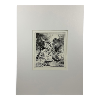 After Rembrandt (1606-1669) - The Sacrifice of Isaac - Engraved etching Rembrandthuis XXth century