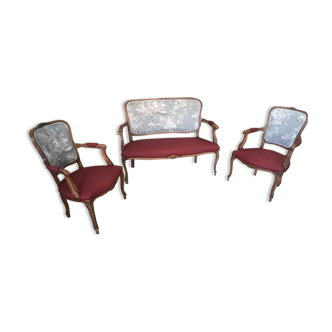 2-seater sofa and 2 armchairs in Louis XV style, revamped