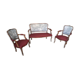 Canapé 2 places et 2 fauteuils style Louis XV relooké