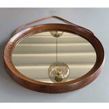 Miroir rond en bois de wengé massif, O.W. Hack Zwolle, Pays-Bas, années 1960