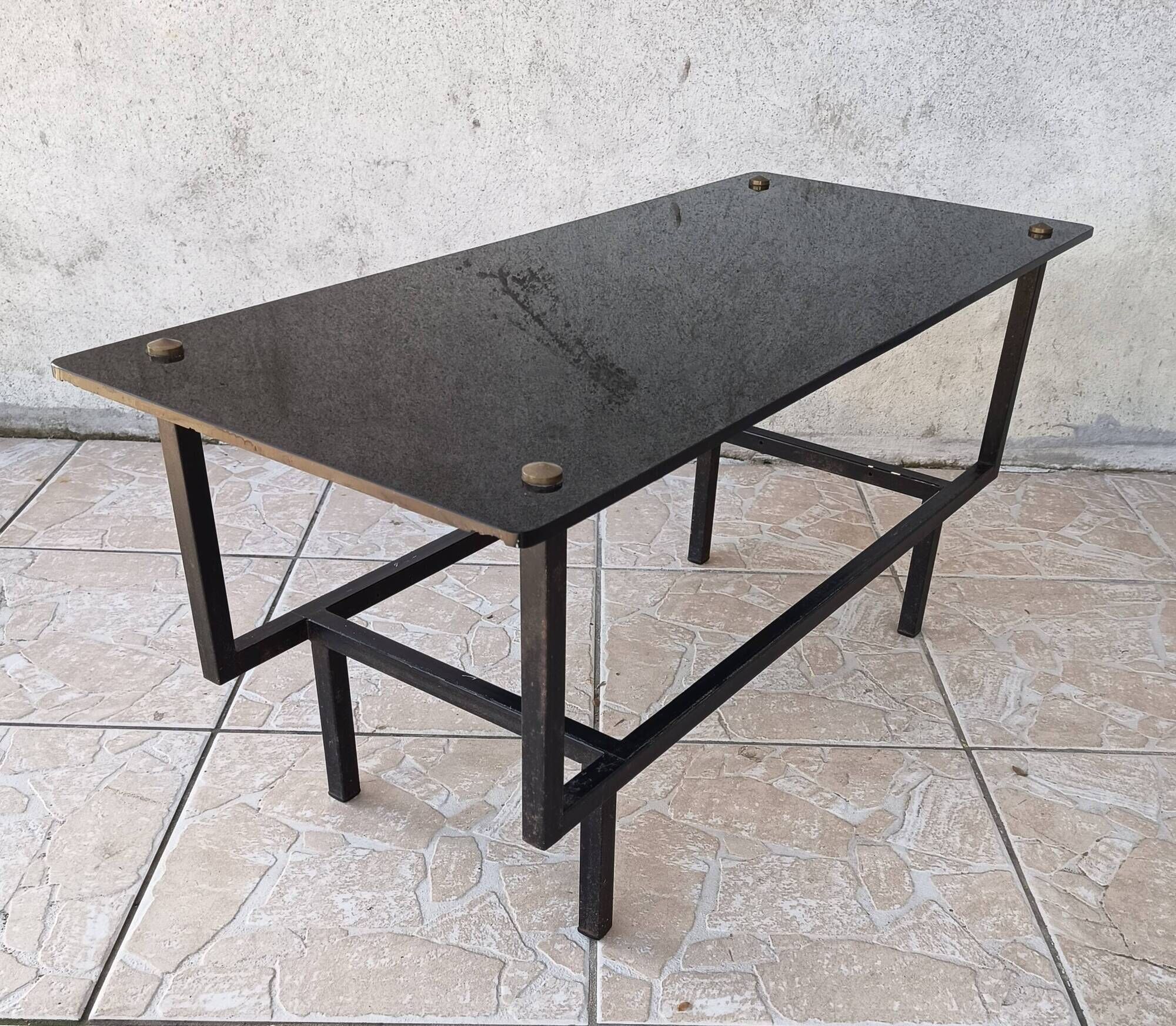 Table basse métal et verre 1950