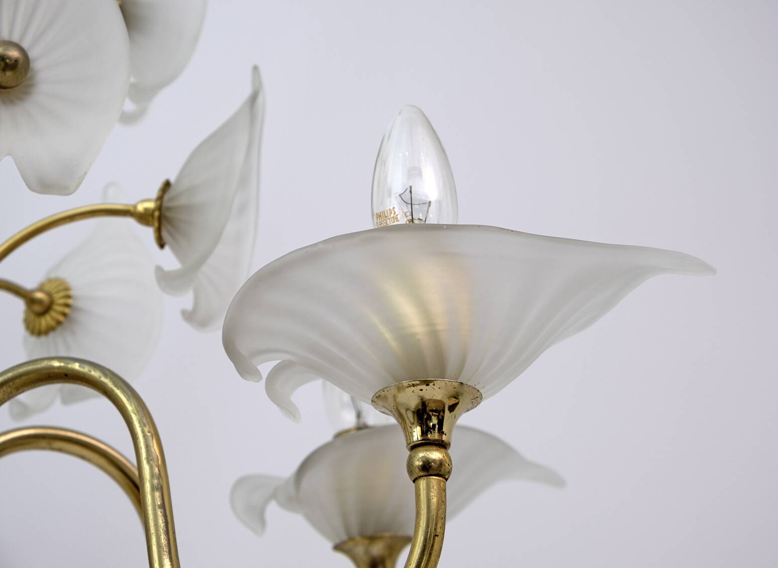 Mid-Century Modern Italian Murano Lattimo and Brass Chandelier, 1970s