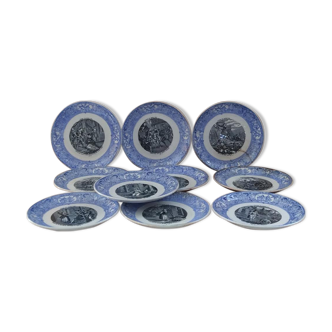 Set of 10 Jeanne D'arc plates in Gien porcelain