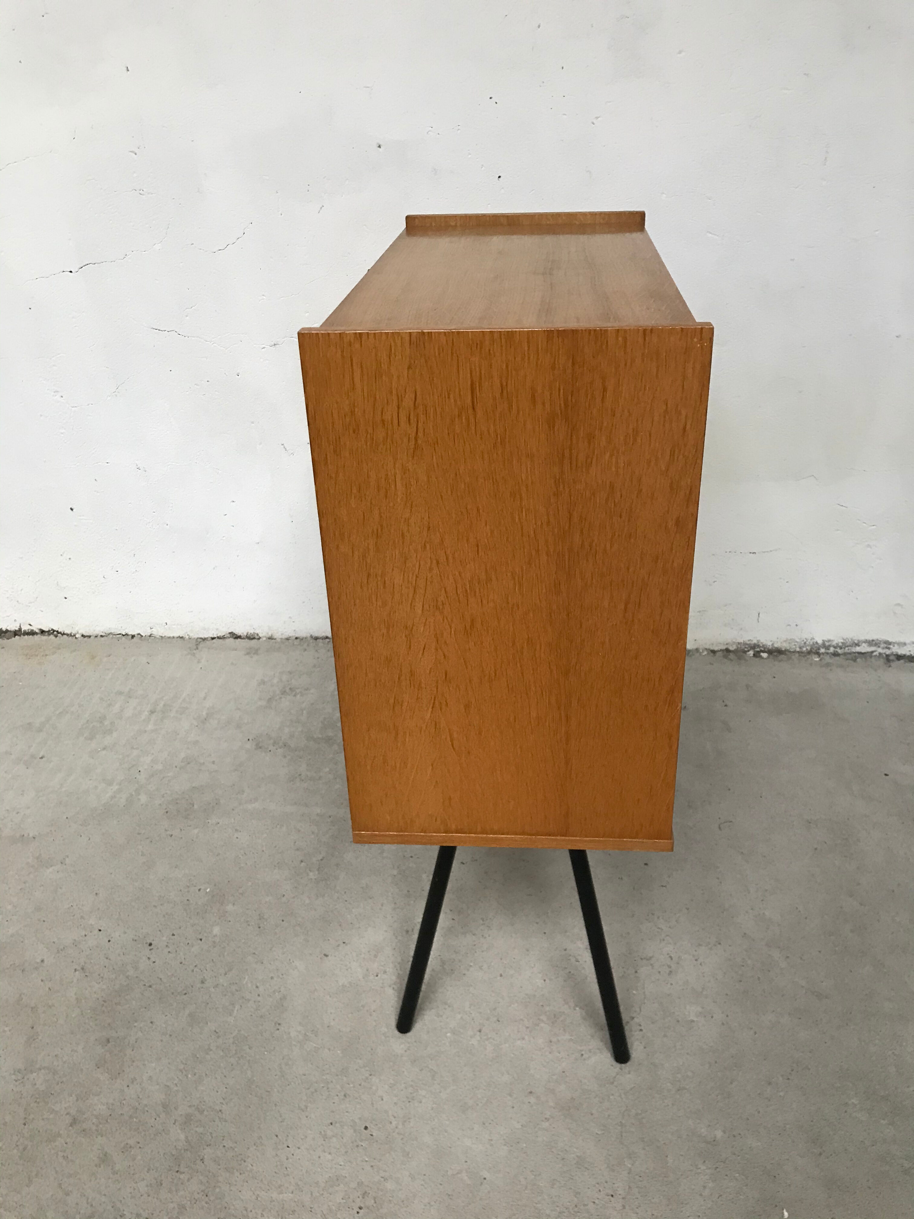 Showcase small storage cabinet vintage blond wood 60s