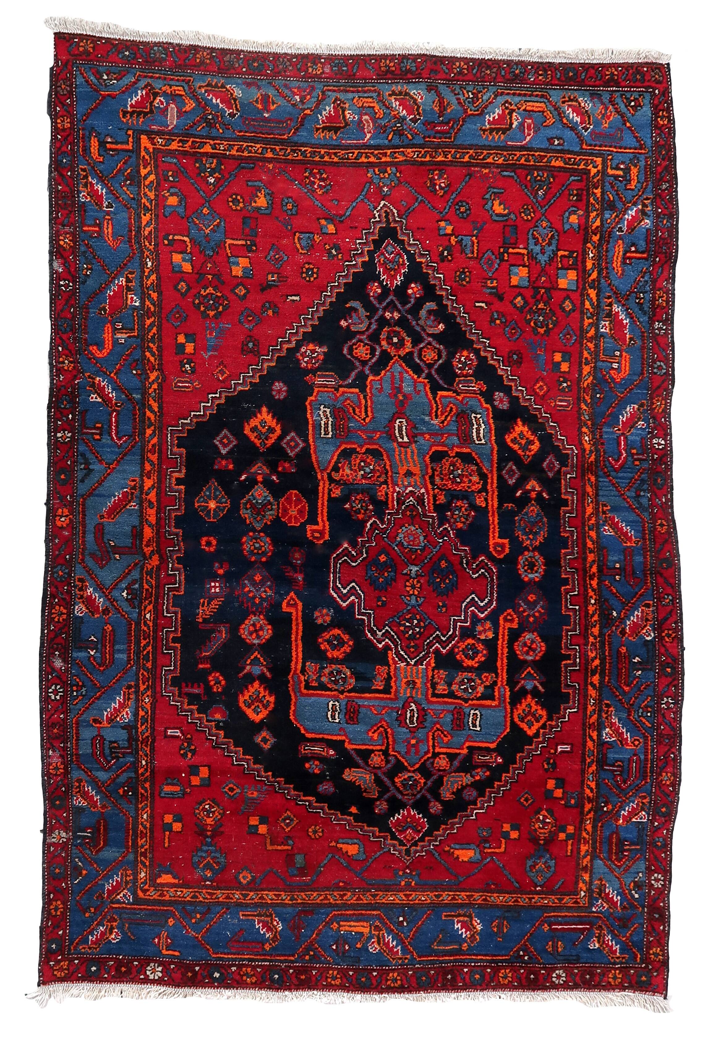 Tapis vintage du Moyen-Orient Hamadan fait main en laine – 133 x 196 cm