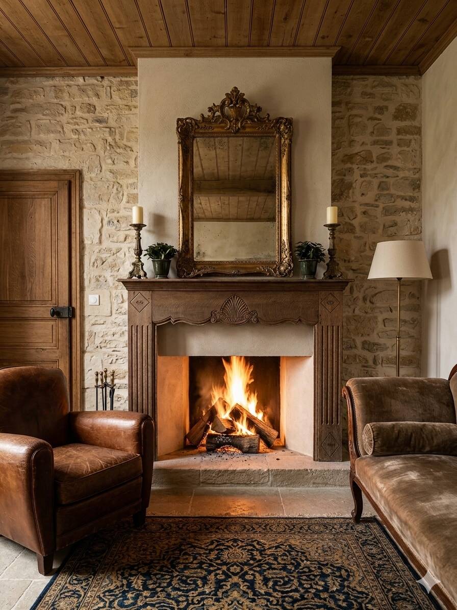 19th-century solid oak fireplace