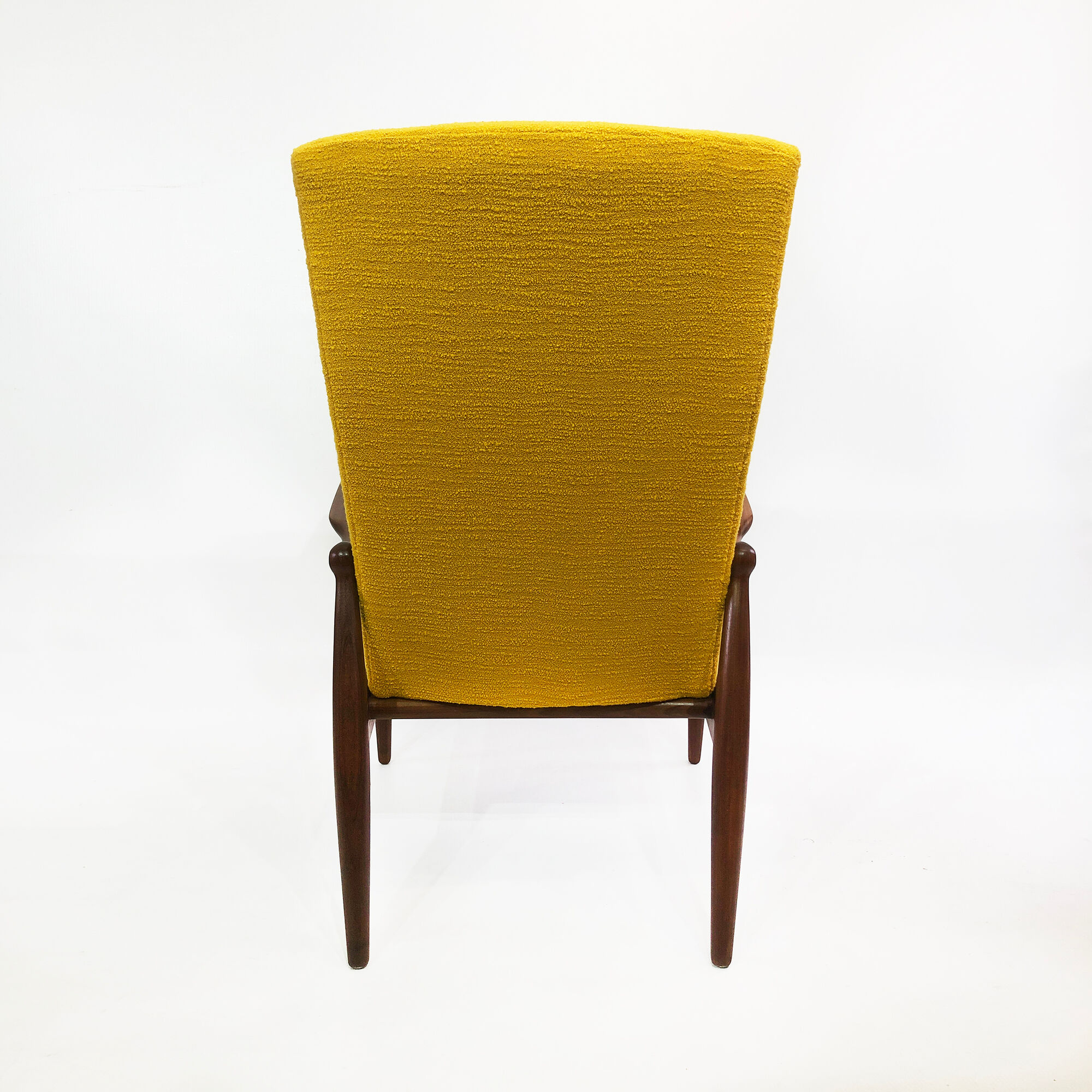 Scandart high back yellow bouclé armchair 60s 70s midcentury vintage retro ercol