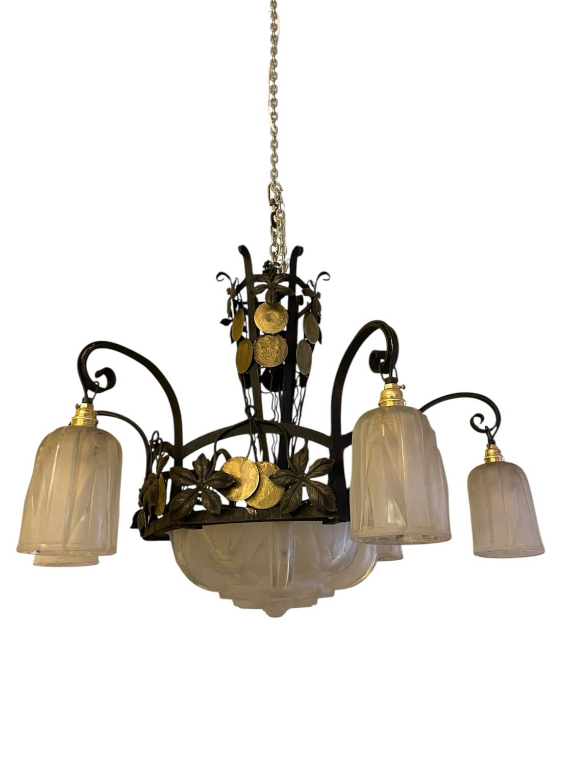 Art déco Muller Frères Luneville signé 7 lampes ,1930s
