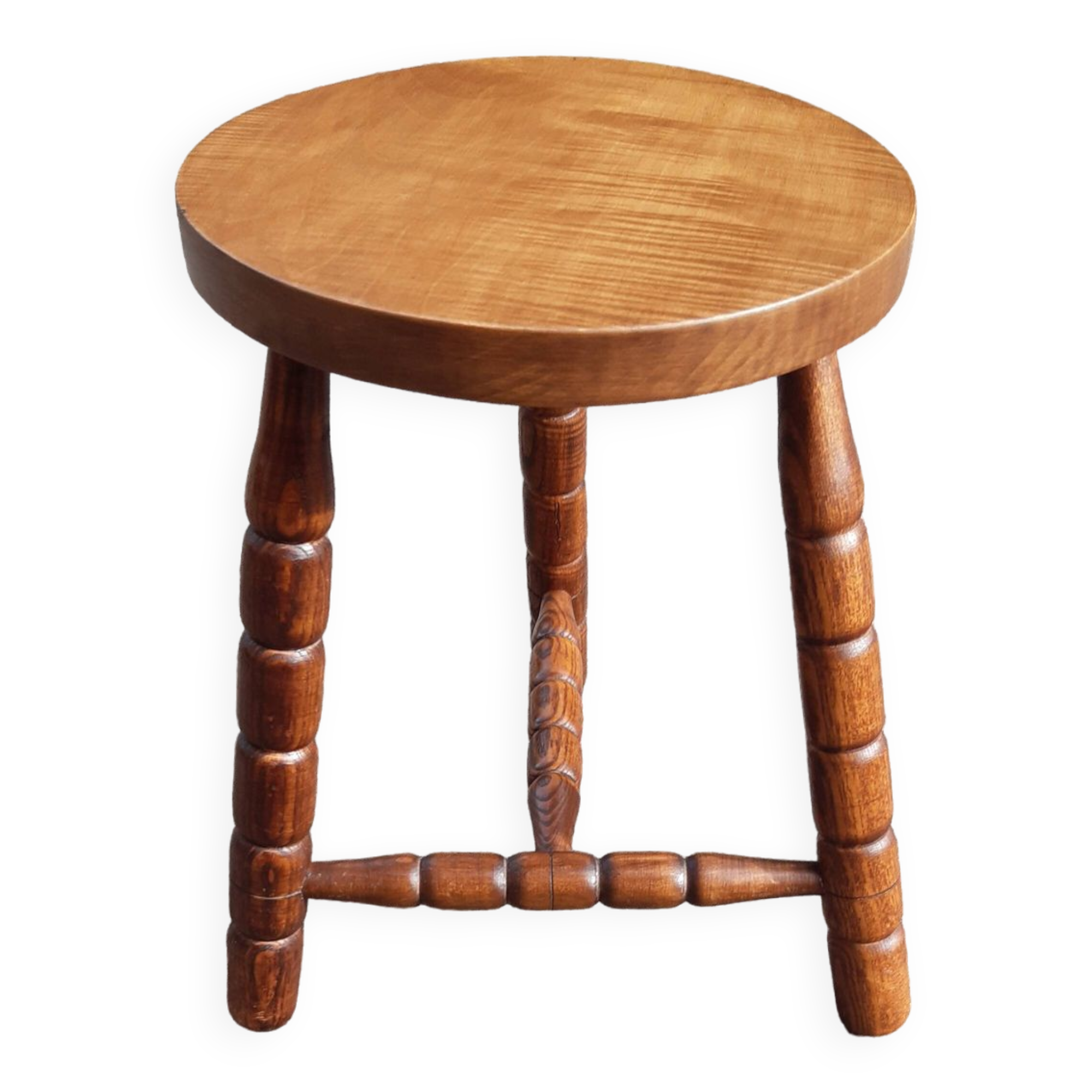 Wooden tripod stool with turned legs