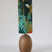 Table lamp, Mid-Century carved wood base, and Jungle Floral lampshade