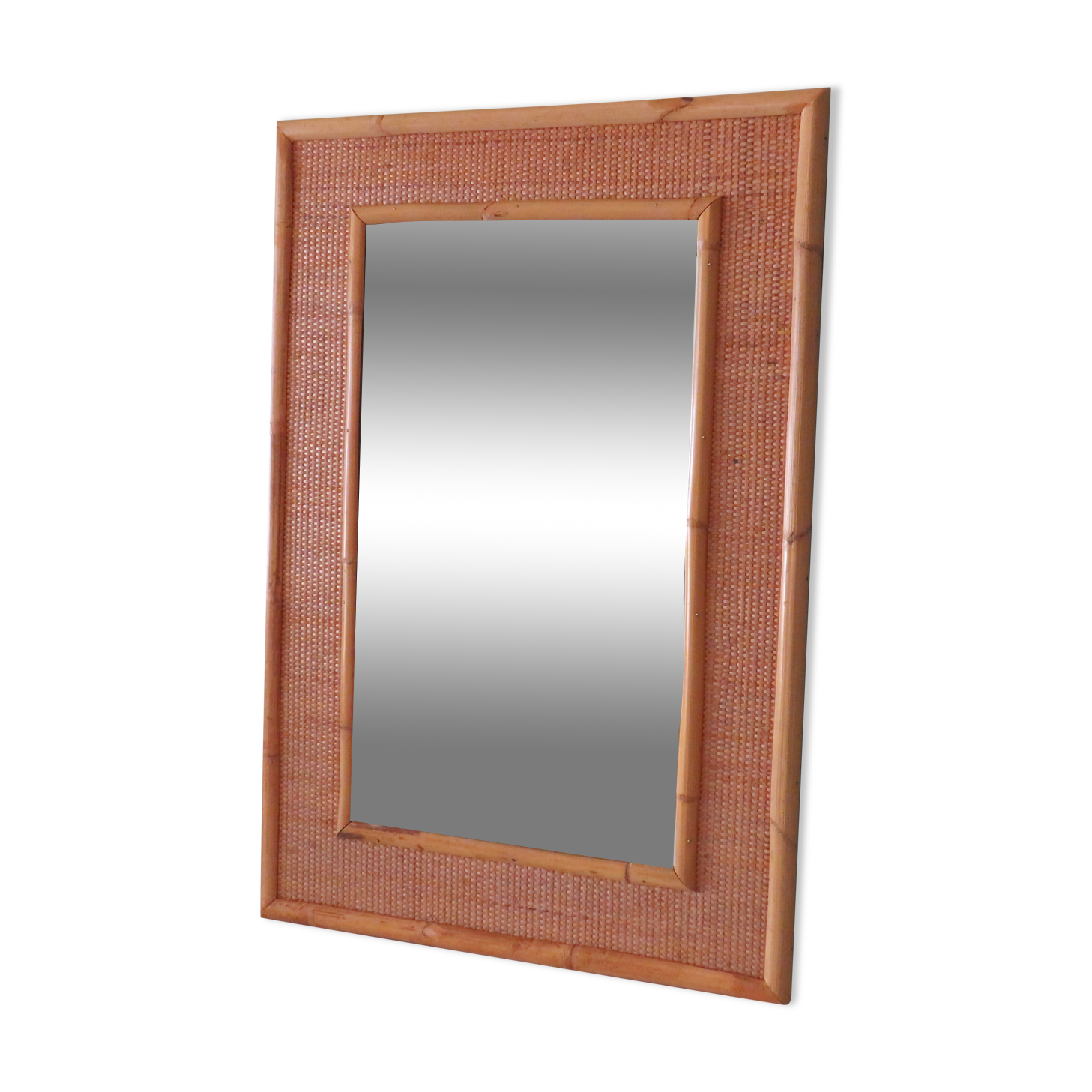 Italian wall mirror vintage vera dal in bamboo and cane