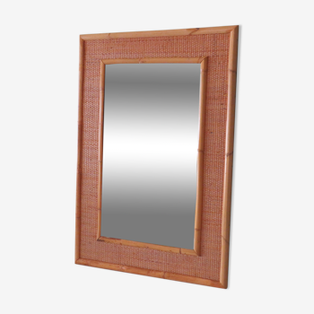 Italian wall mirror vintage vera dal in bamboo and cane