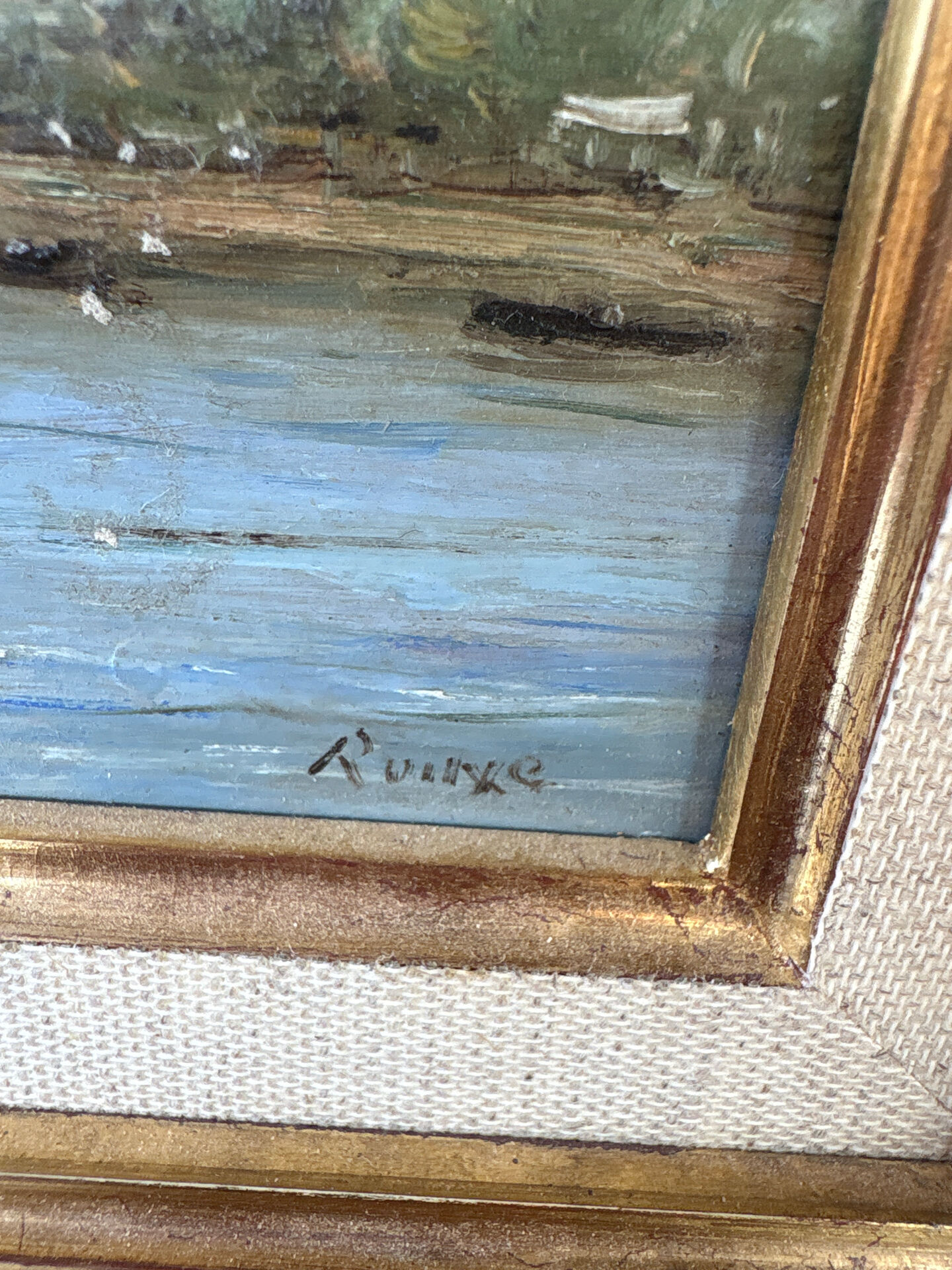 Table by Gérard Roux known as "Rouxe" – Animated marine scene, oil on canvas.