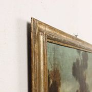 Ancient painting from the 1700s, landscape with figures, oil on canvas, styled frame.