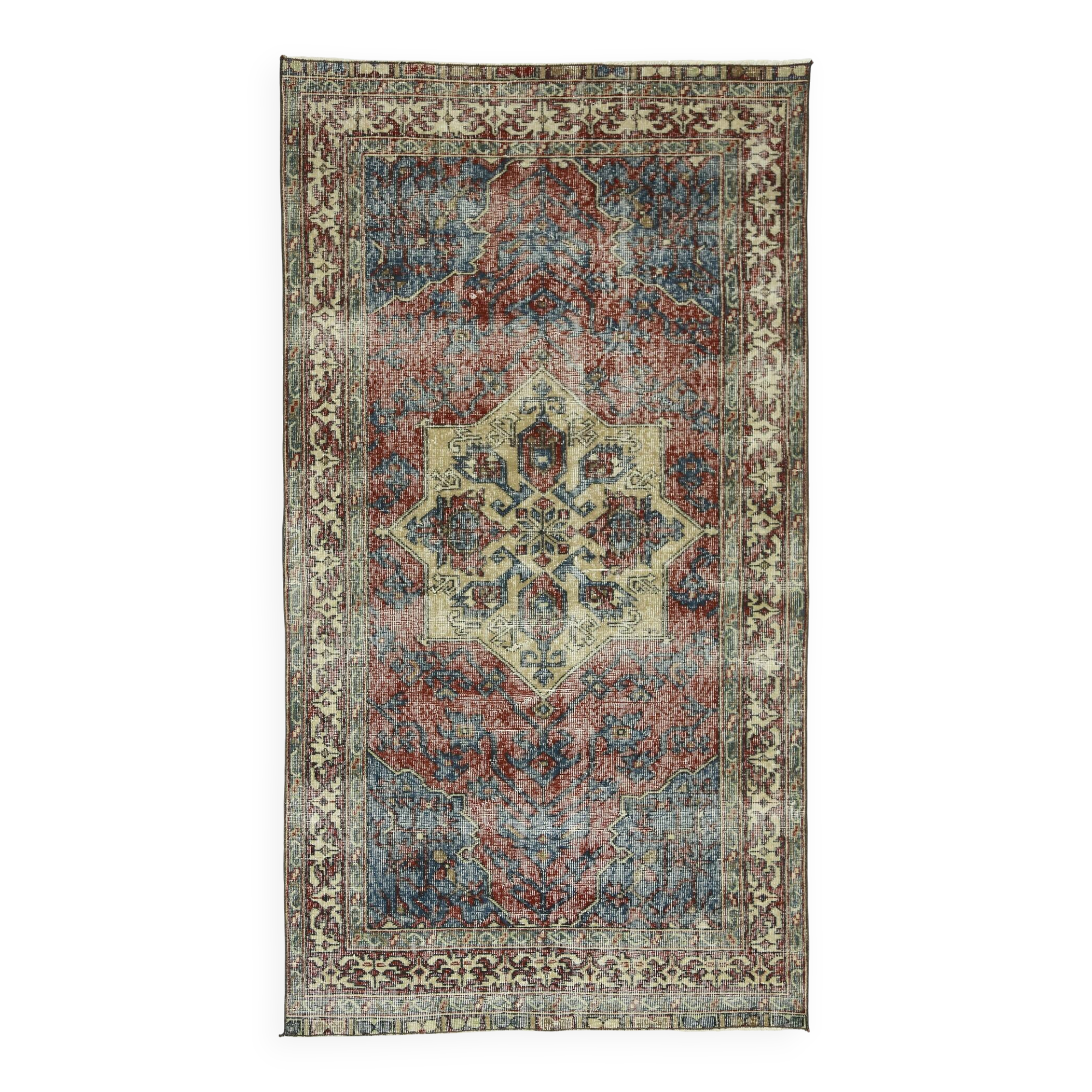 One-of-a-kind turkish handwoven vintage rug - rustic vintage charm 222x 117 cm