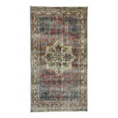 One-of-a-kind turkish handwoven vintage rug - rustic vintage charm 222x 117 cm