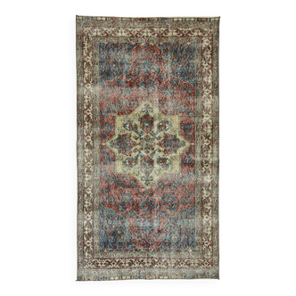 Tapis vintage turc tissé à la main unique en son genre - charme vintage rustique 222x 117 cm