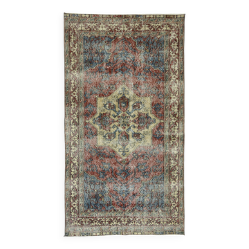 One-of-a-kind turkish handwoven vintage rug - rustic vintage charm 222x 117 cm