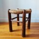 Brutalist wooden and straw stools - France 1950