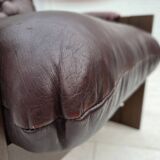 1970s, Scandinavian armchair, brown furniture leather, dark beech wood.