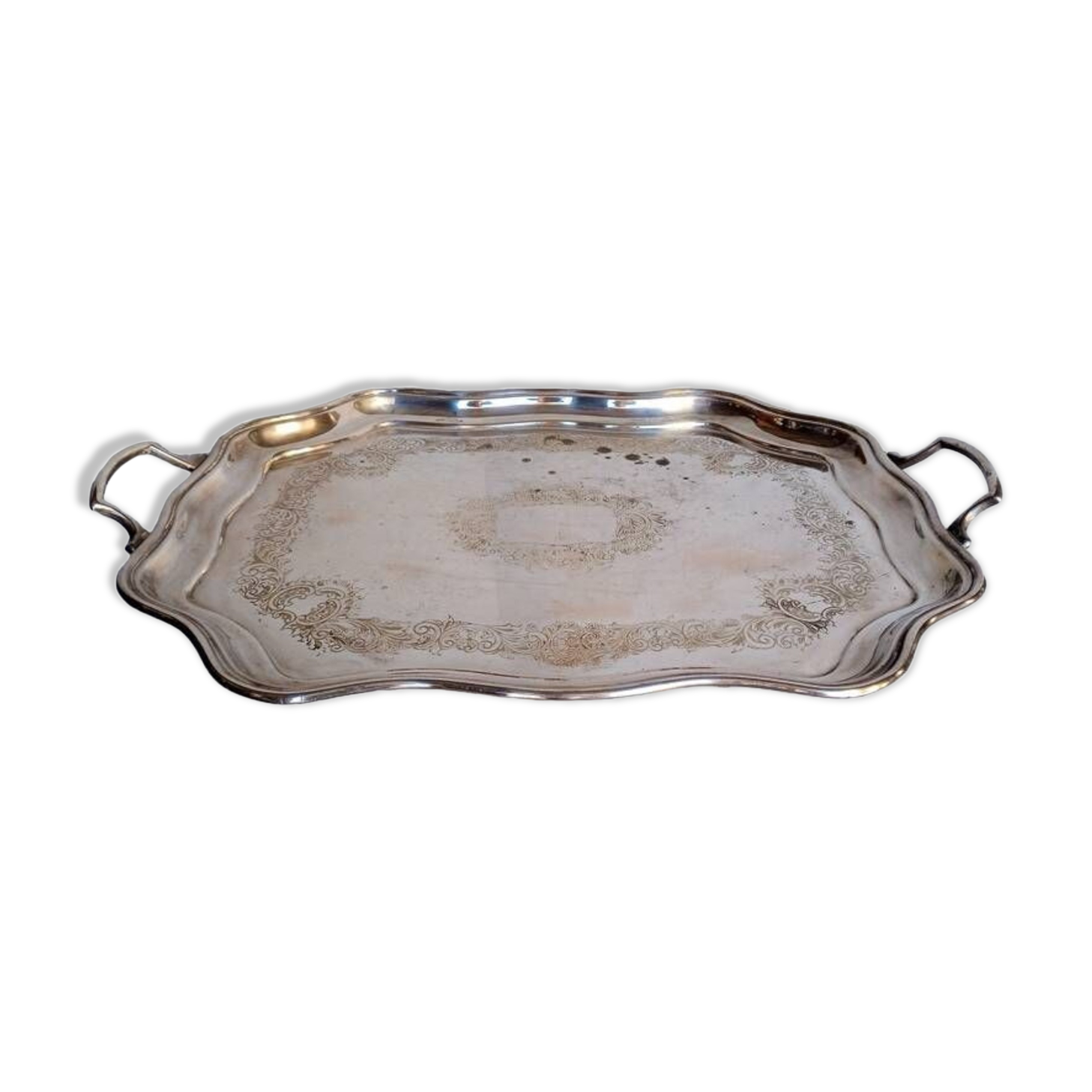 Silver metal tray 57 cm early 20th rectangle