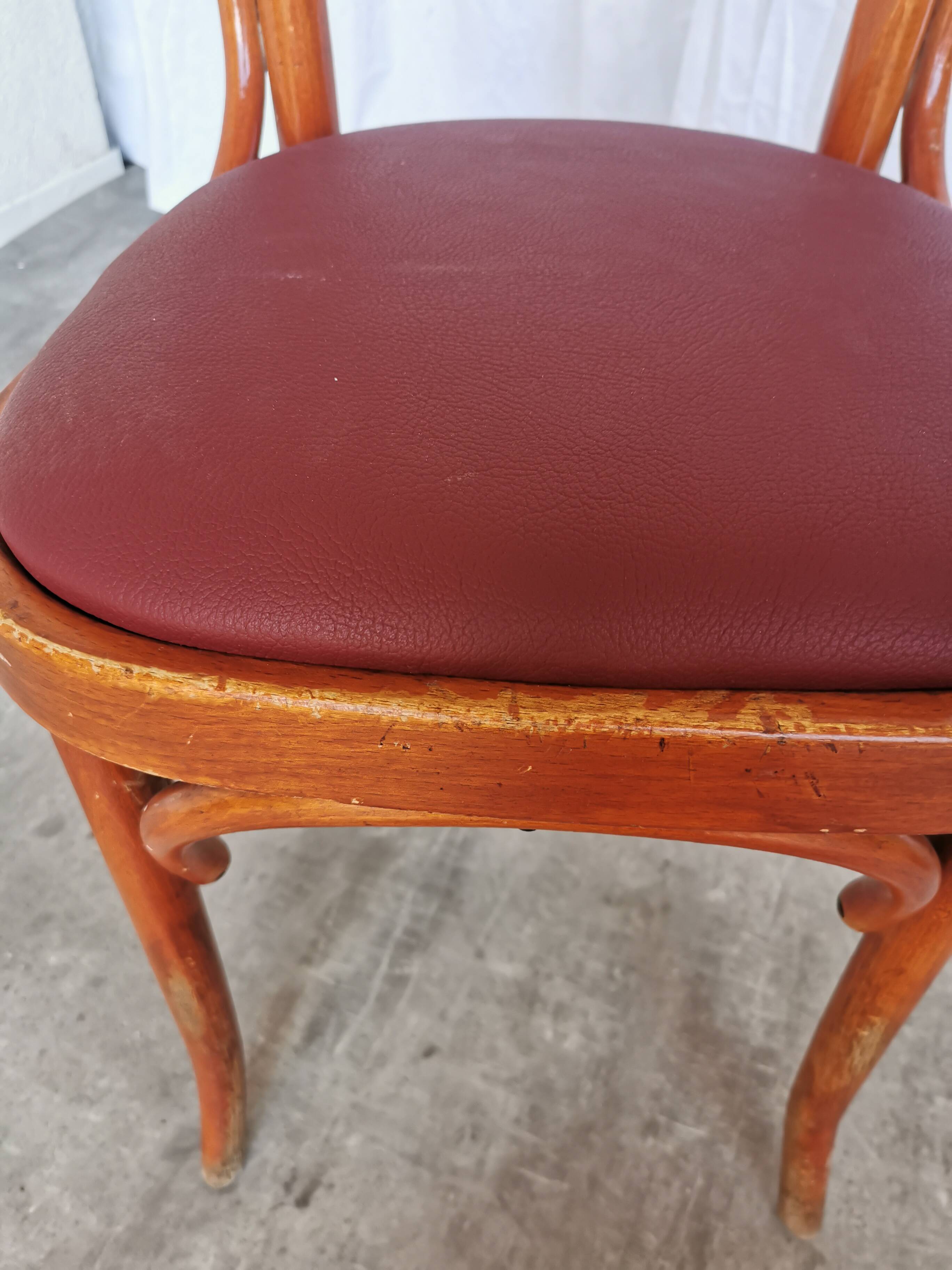 Vintage Bentwood Armchair: 1970s Red Faux Leather Irish Pub Chair