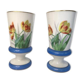 Paire de vases cornets à décor de tulipe XIXème