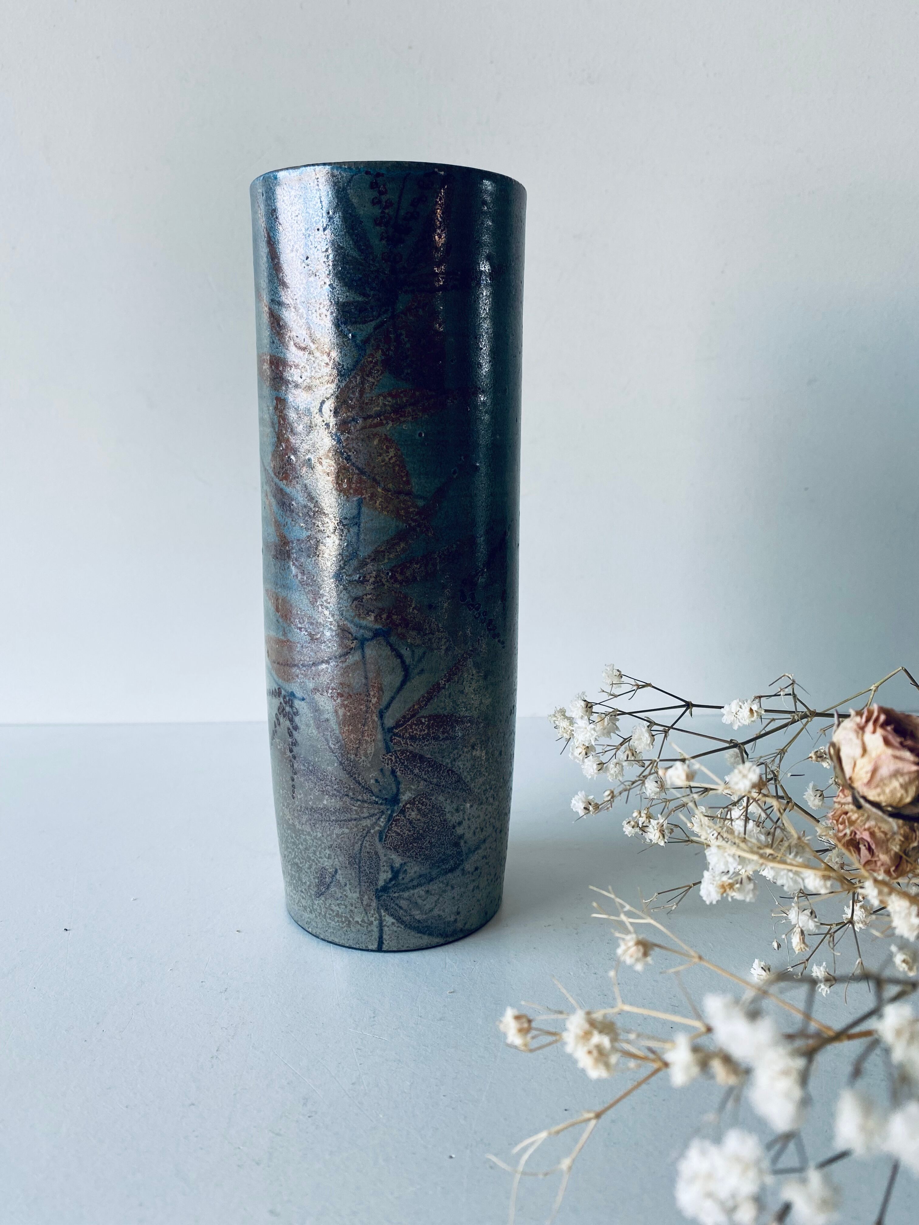 Signed ceramic tubular vase