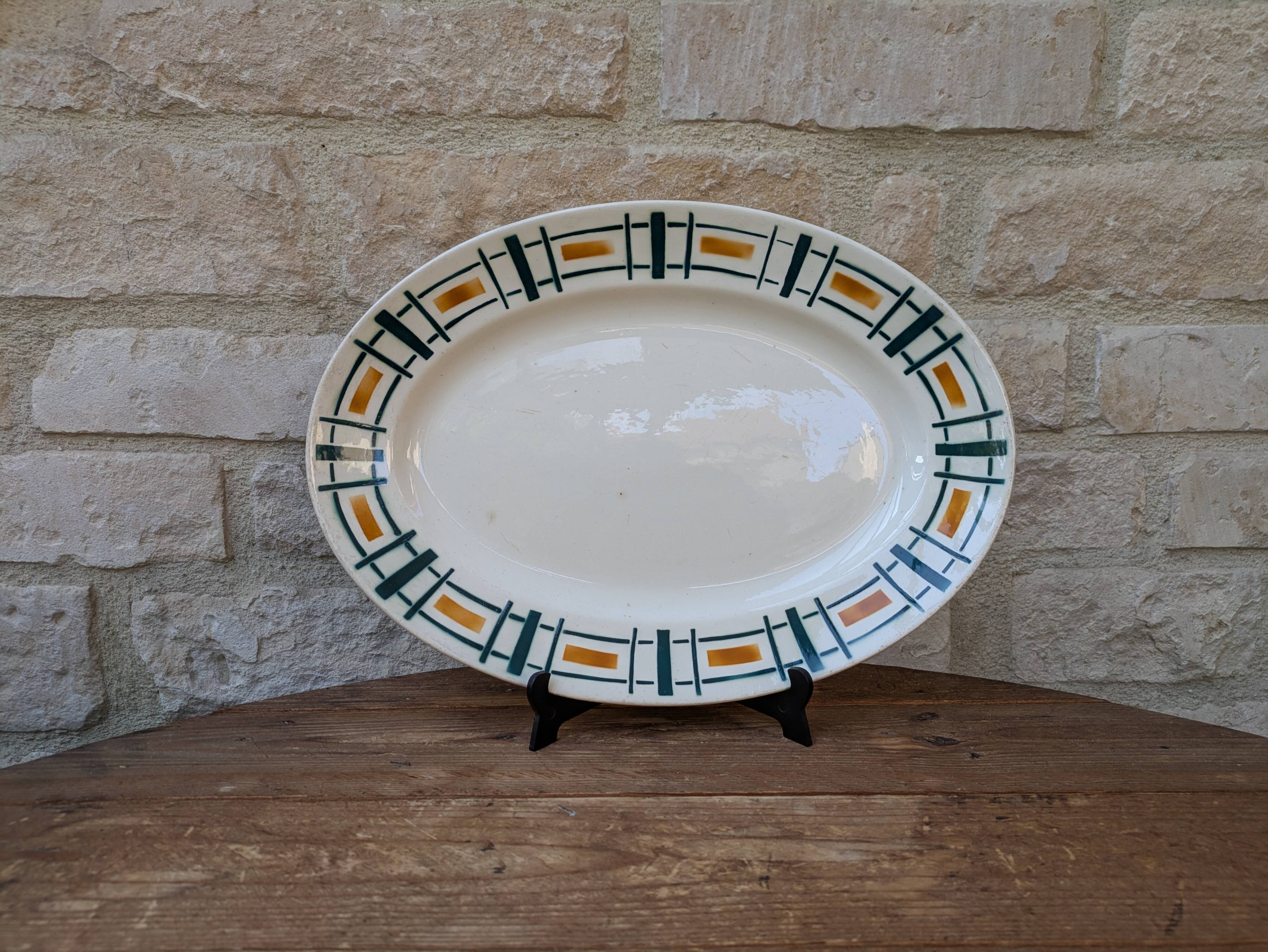 Antique Badonviller Quiberon dish – Art Deco iron earthenware