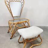 Coiffeuse et tabouret vintage en rotin et bambou