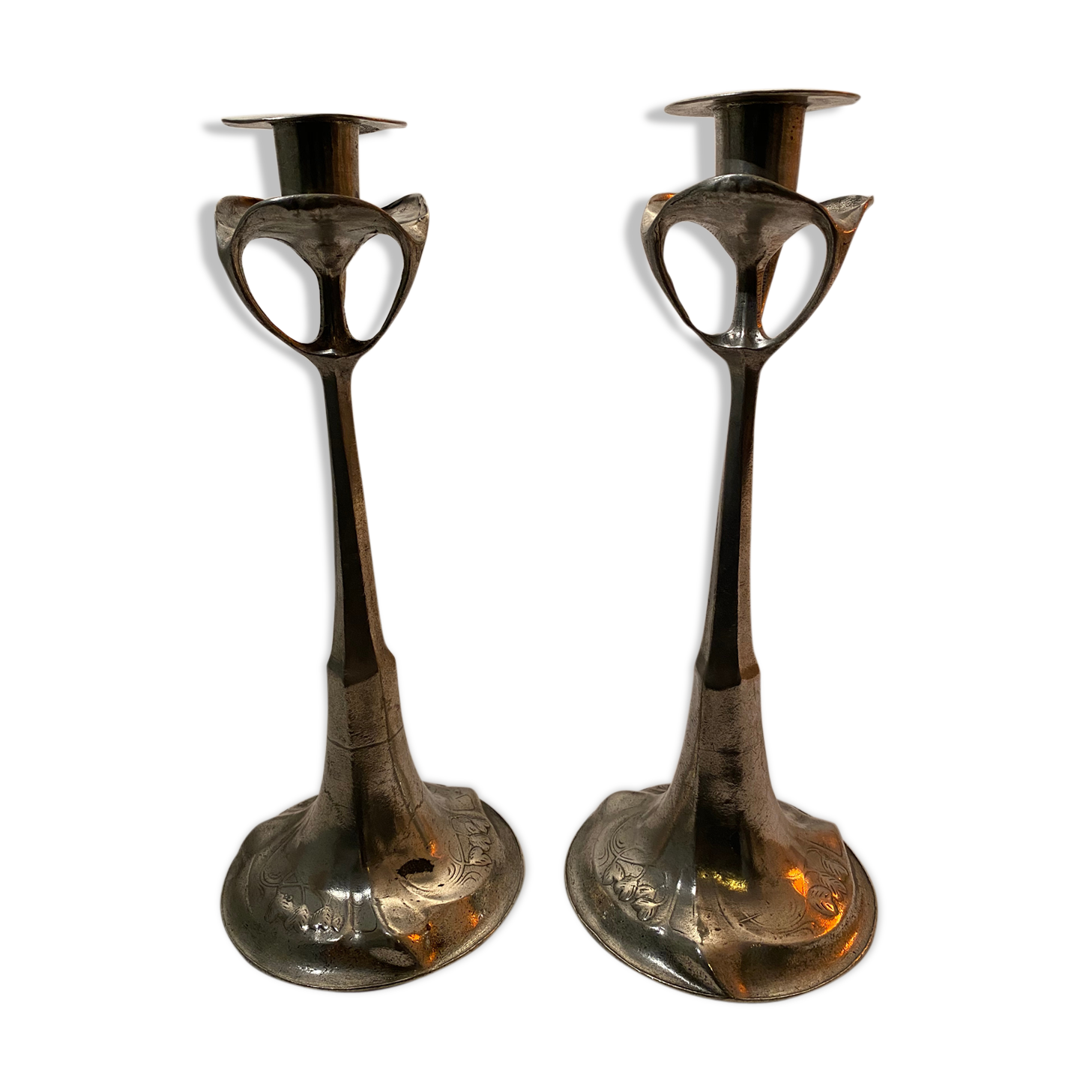 Art nouveau candle sticks, Kurtz Edel Tin