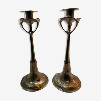 Art nouveau candle sticks, Kurtz Edel Tin