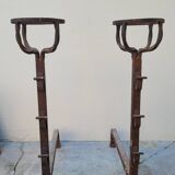 Paire de chenets landiers en fer forgé de cheminée ancien 19ème