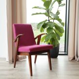 Vintage armchair in natural wool, magenta and red, 1970s