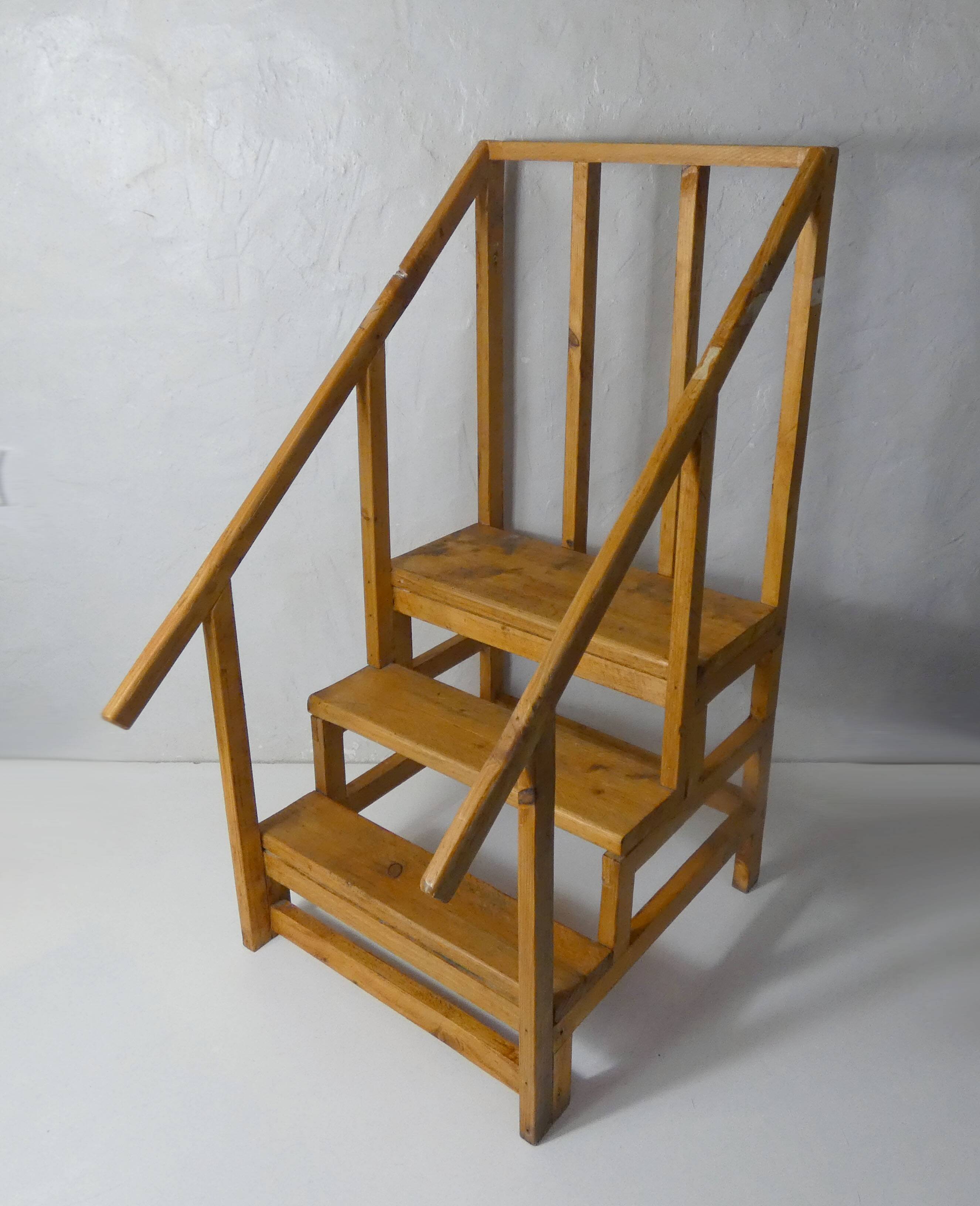 vintage wooden library staircase