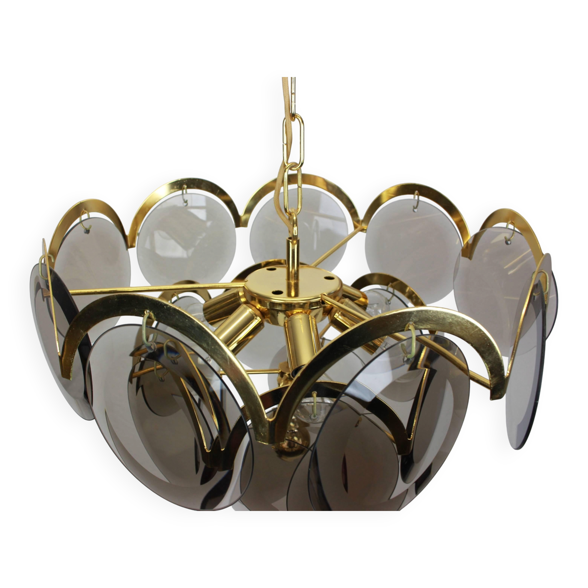 Smoked glass chandelier Vistosi, Italy, 1960s