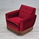 Chaise longue danoise des années 1970, état d'origine, tissu velours rouge cerise.