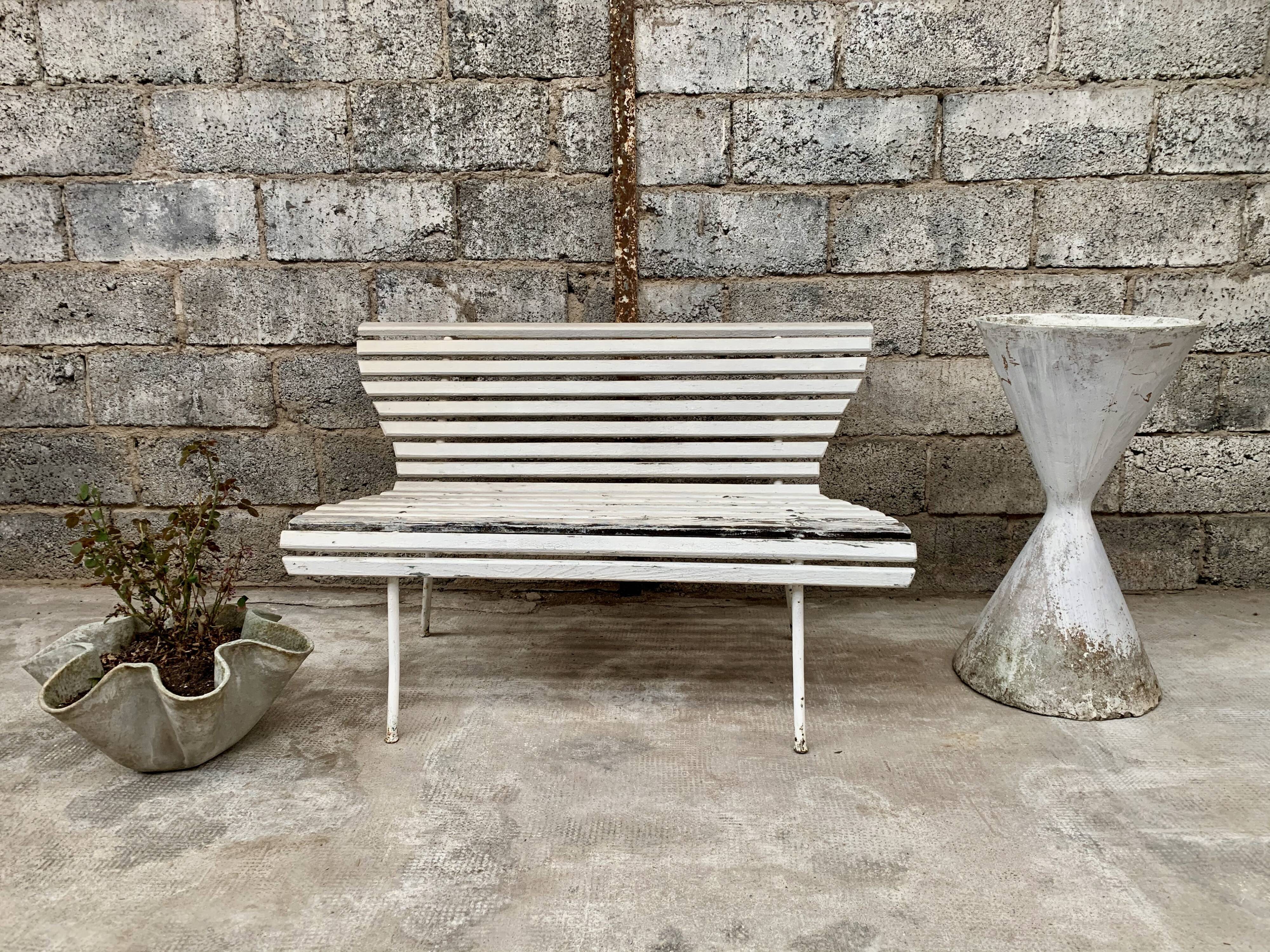 Old vintage garden bench with 2 wooden place, 1950s