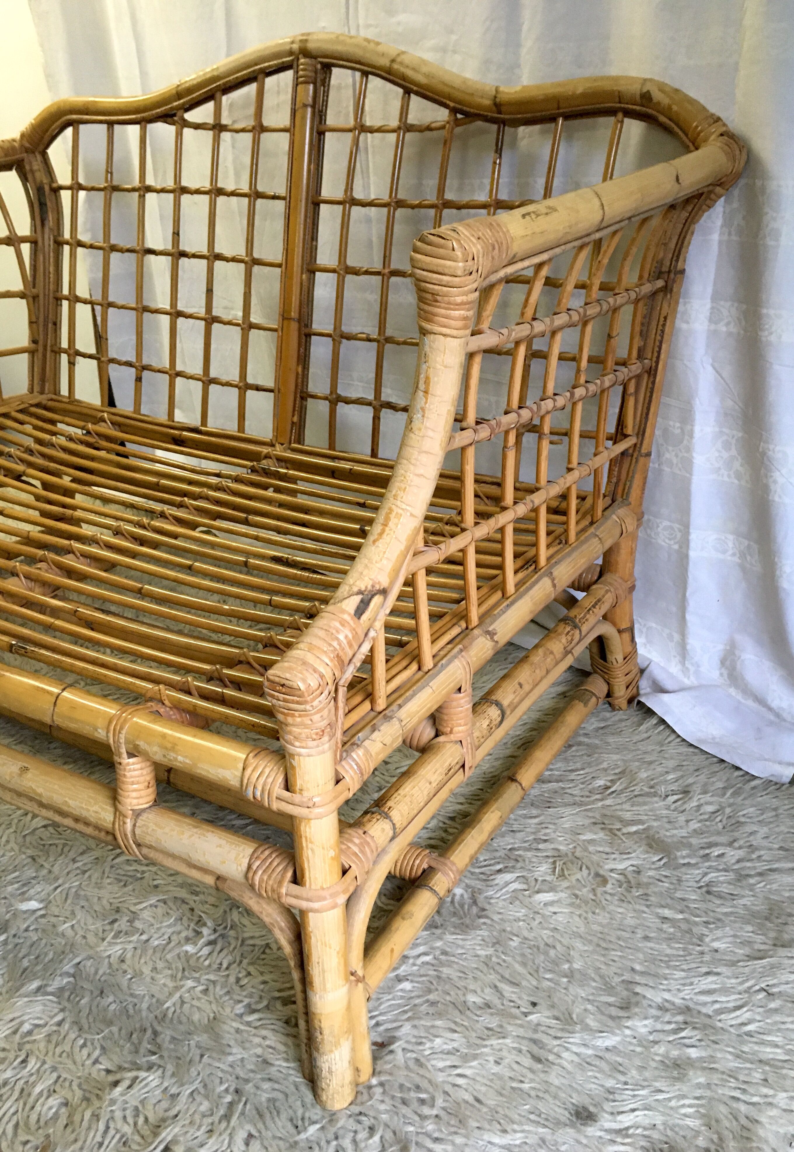 Two-seater rattan sofa - 70s